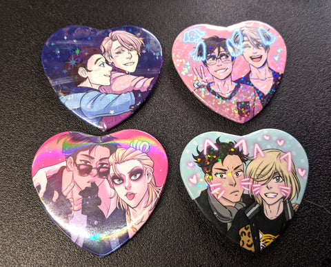 Yuri on Ice Heart Buttons - Victuuri & Otayuri